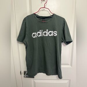 Adidas Women's Dark Green Tee with White Logo in size L